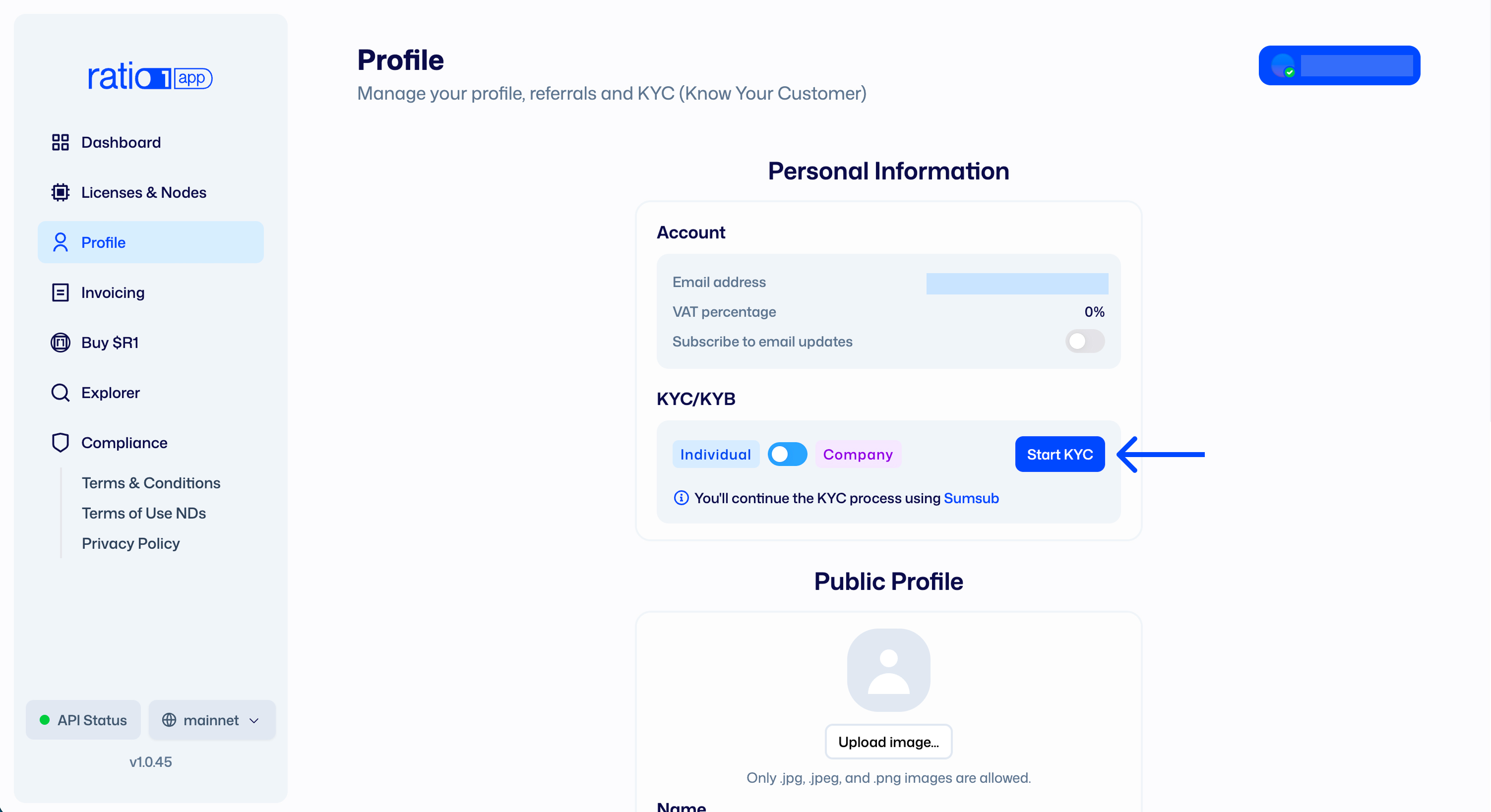 Step 4 start KYC or KYB