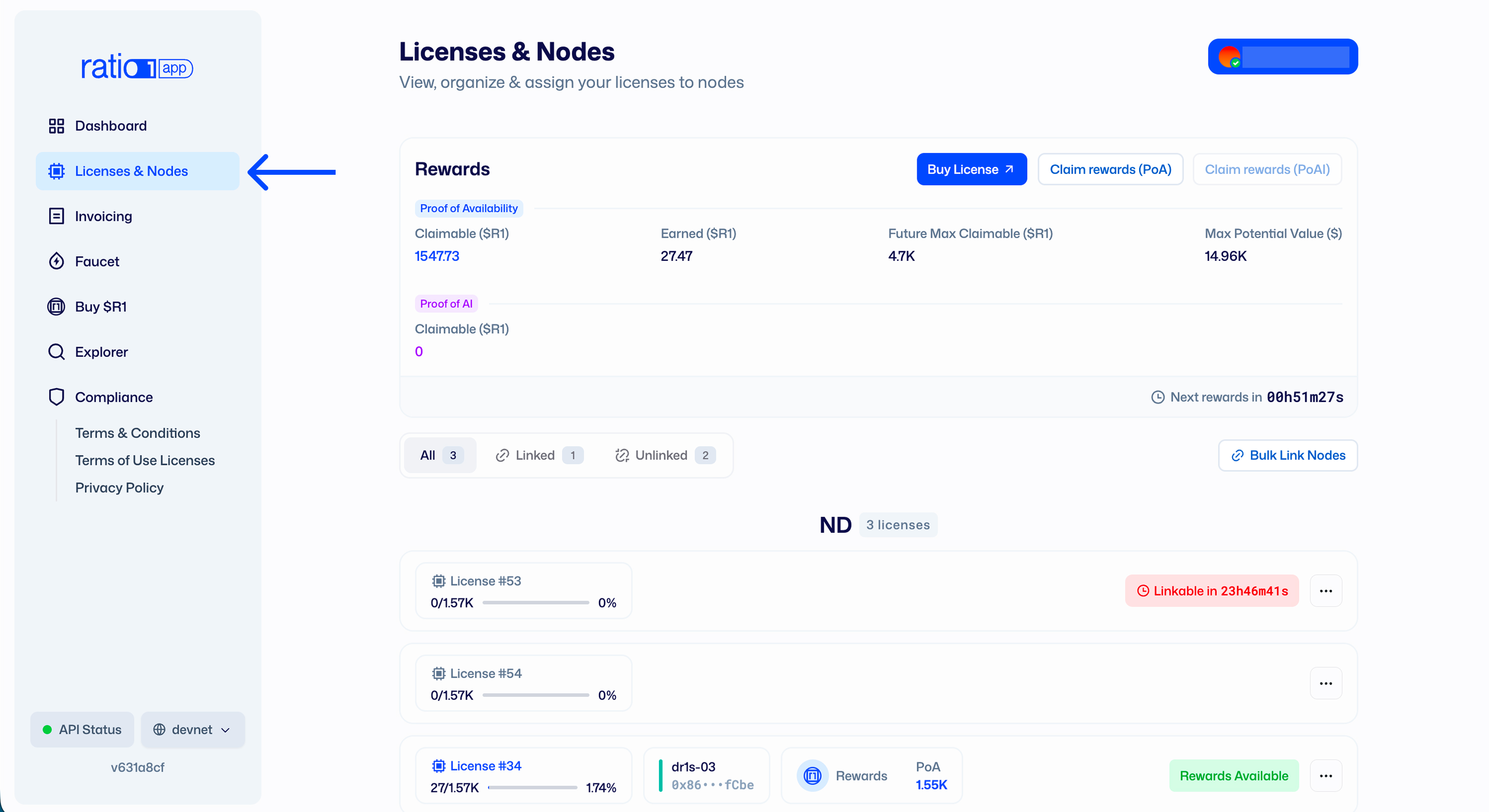 Go to Licenses &amp; Nodes